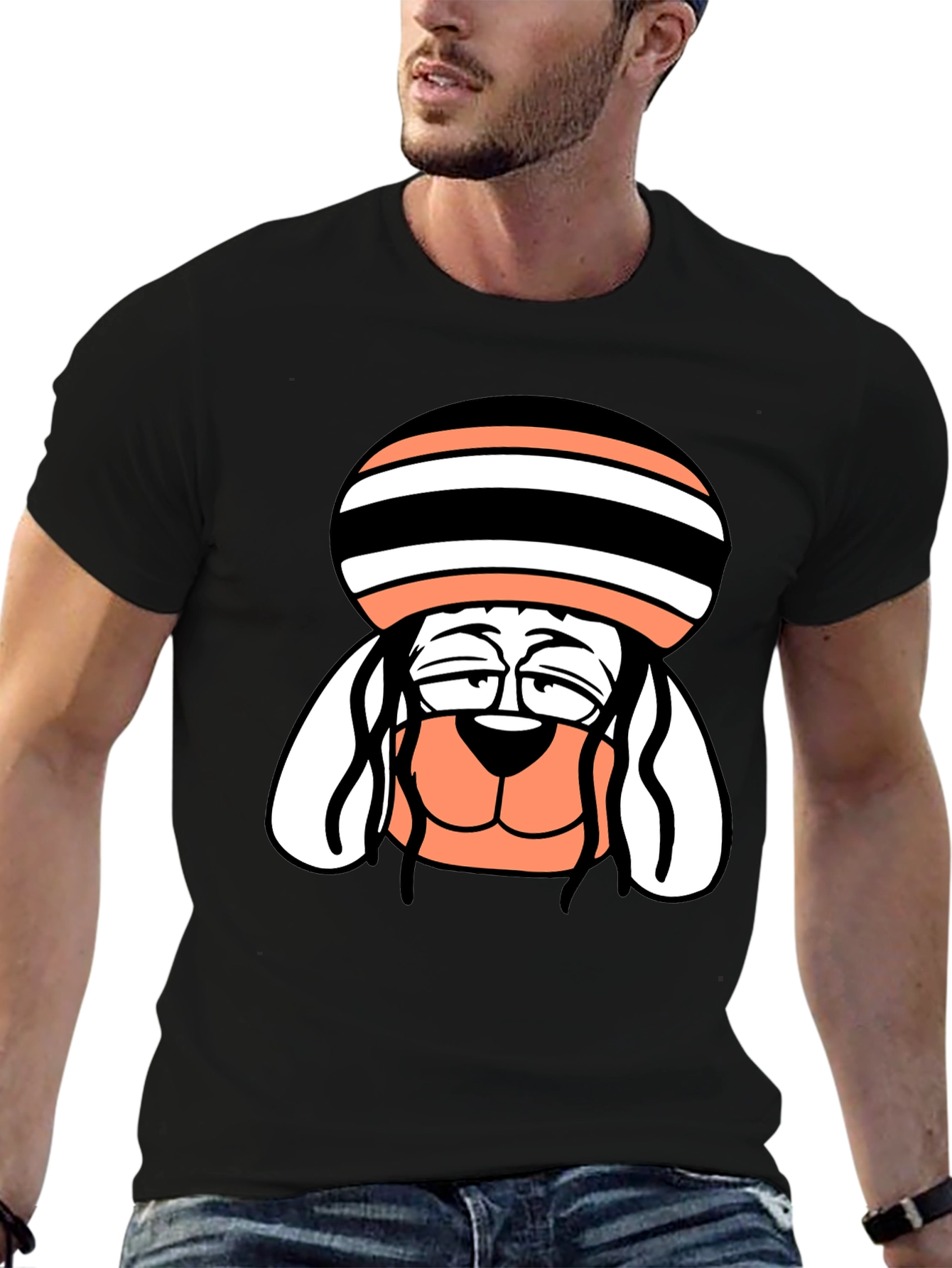 Cool Dog Cartoon Tee - Black Cotton Blend