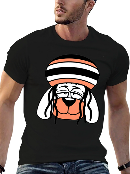 Cool Dog Cartoon Tee - Black Cotton Blend