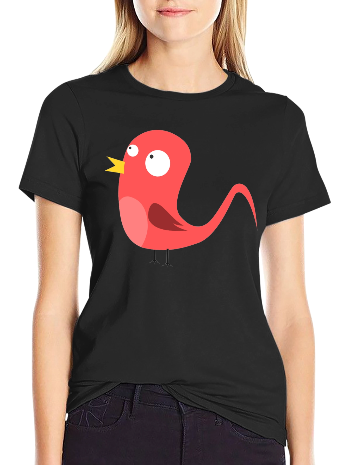 Funny Bird Graphic Black T-Shirt