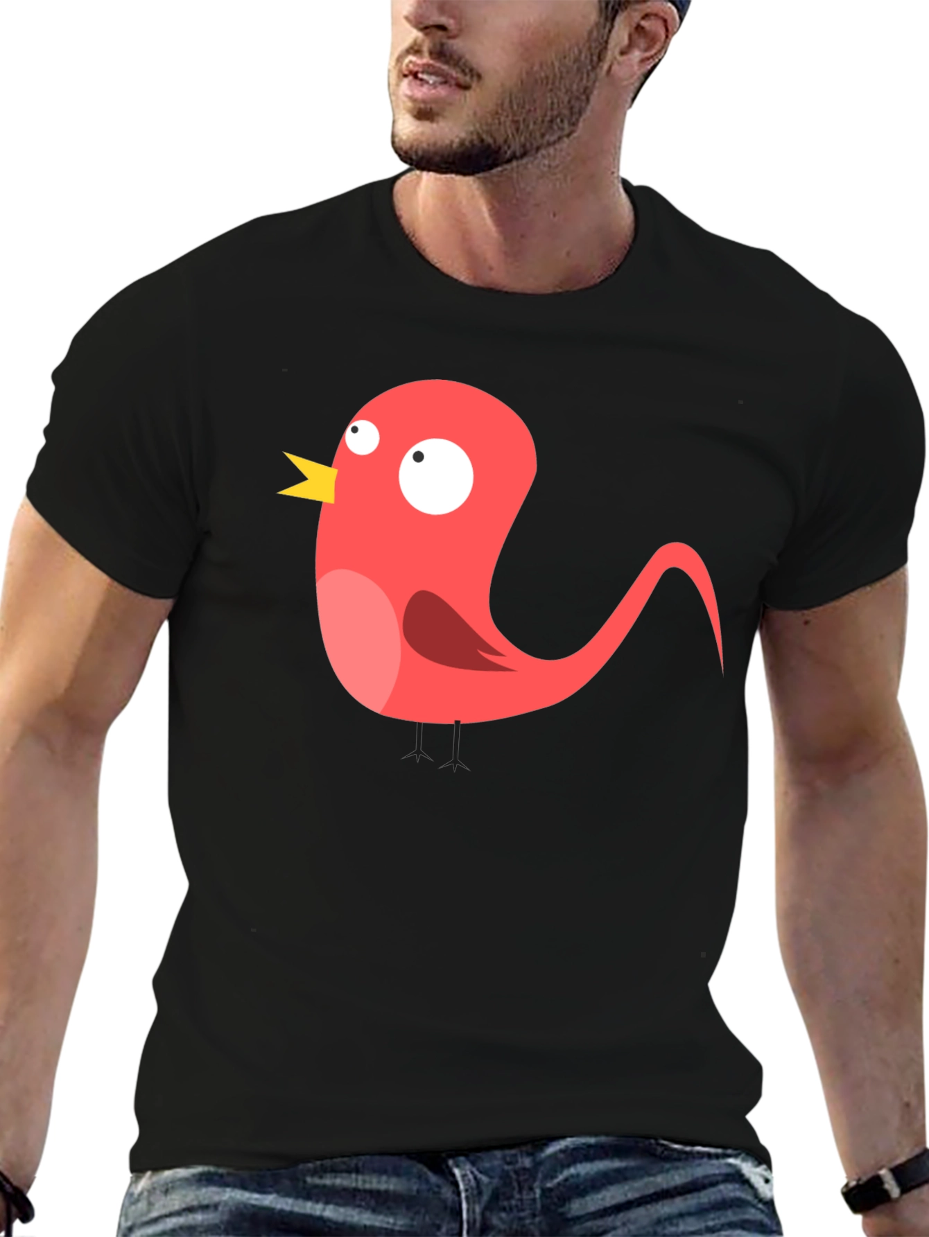 Funny Bird Graphic Black T-Shirt