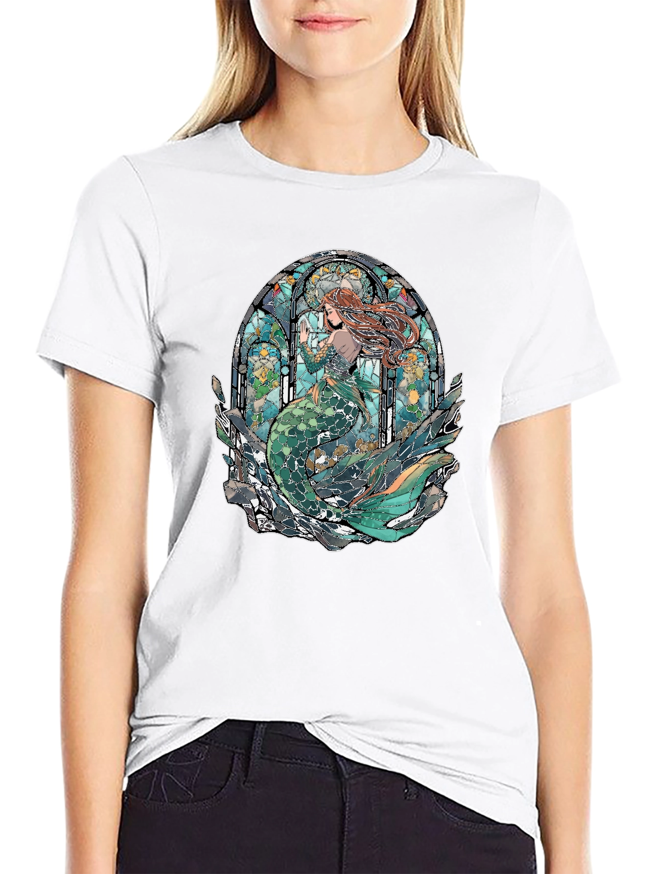 Mermaid Stained Glass Graphic Tee - Unique Design