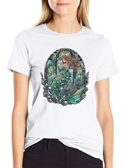 Mermaid Stained Glass Graphic Tee - Unique Design