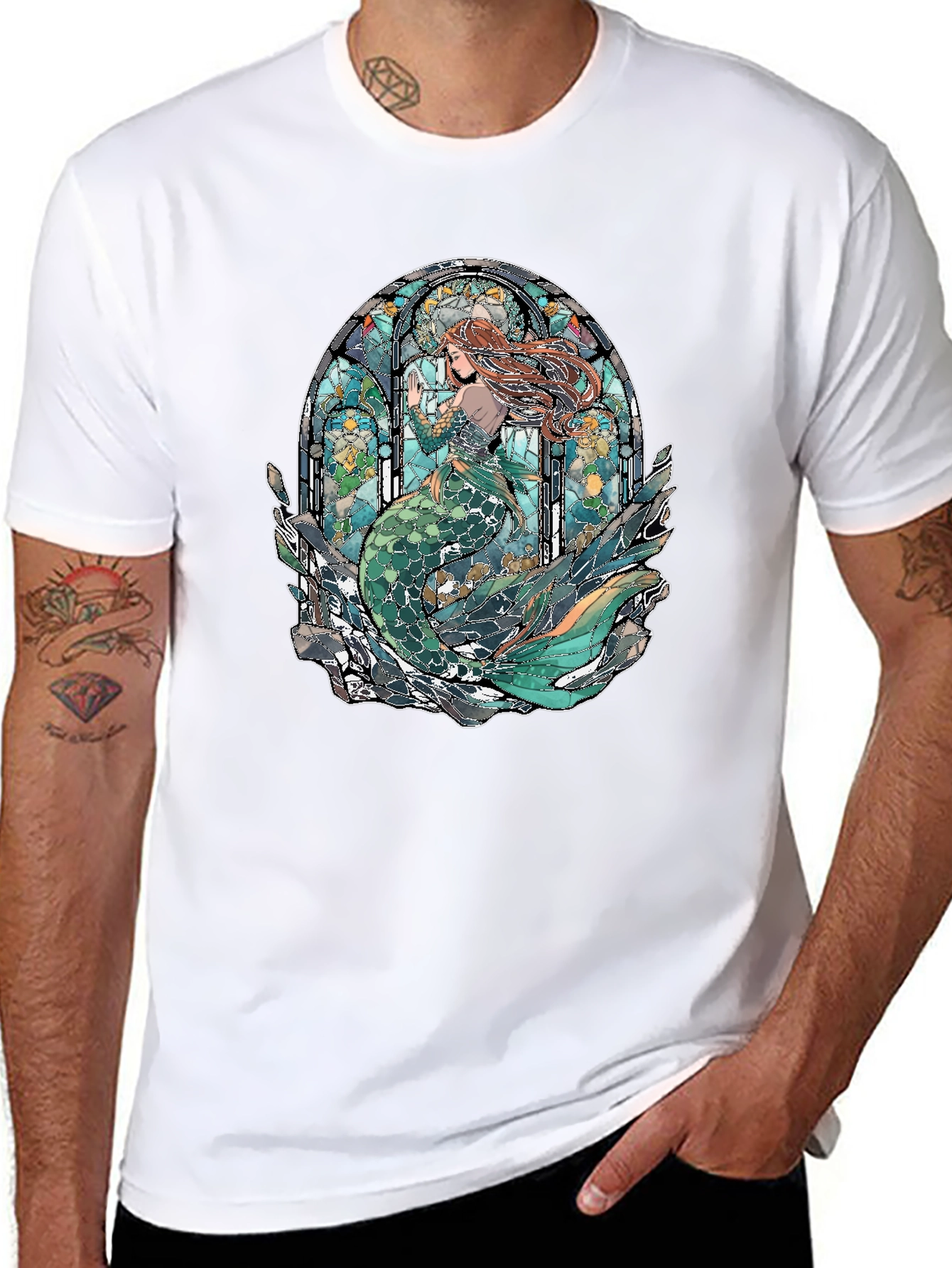 Mermaid Stained Glass Graphic Tee - Unique Design