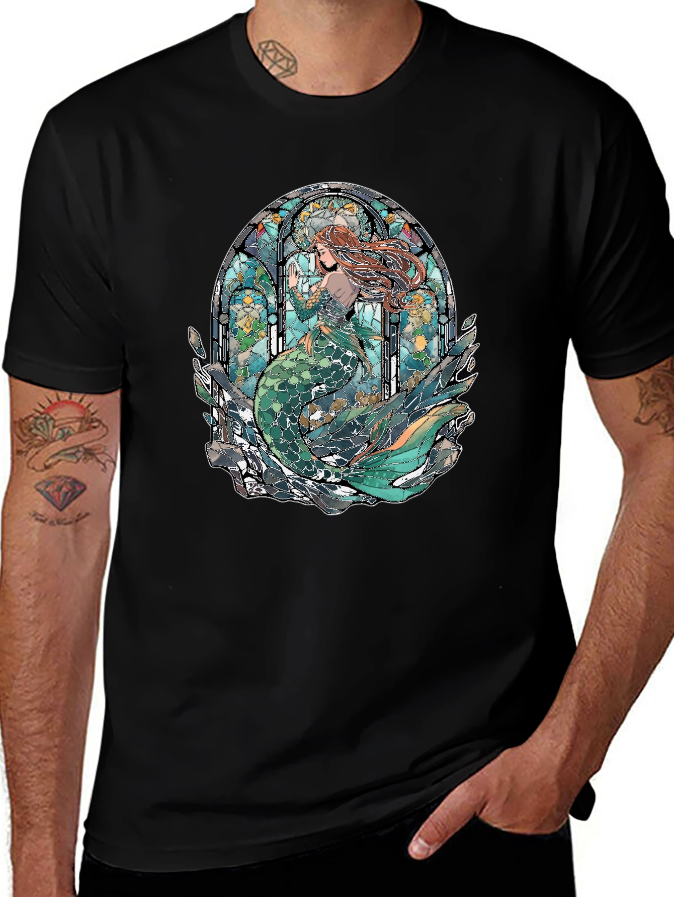 Mermaid Stained Glass Graphic Tee - Unique Design