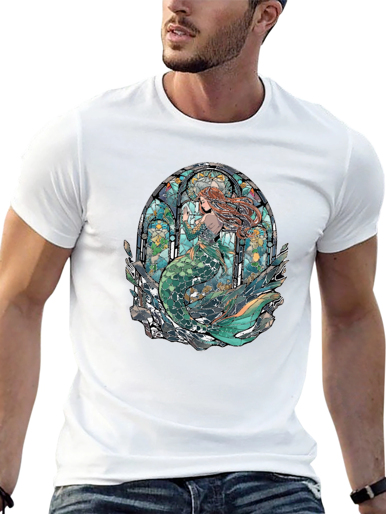 Mermaid Stained Glass Graphic Tee - Unique Design