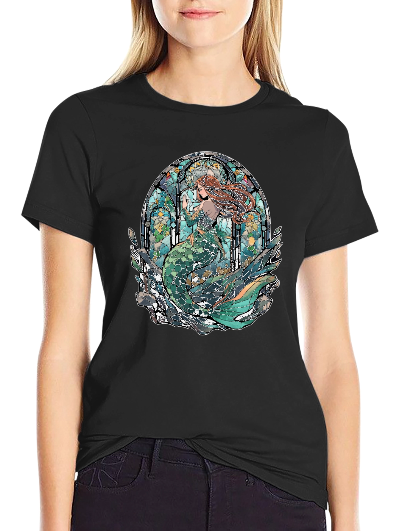 Mermaid Stained Glass Graphic Tee - Unique Design