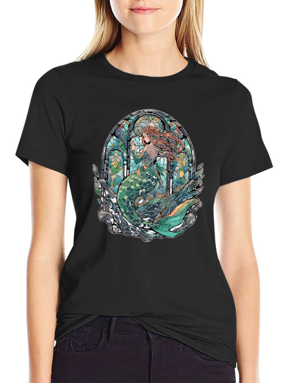 Mermaid Stained Glass Graphic Tee - Unique Design