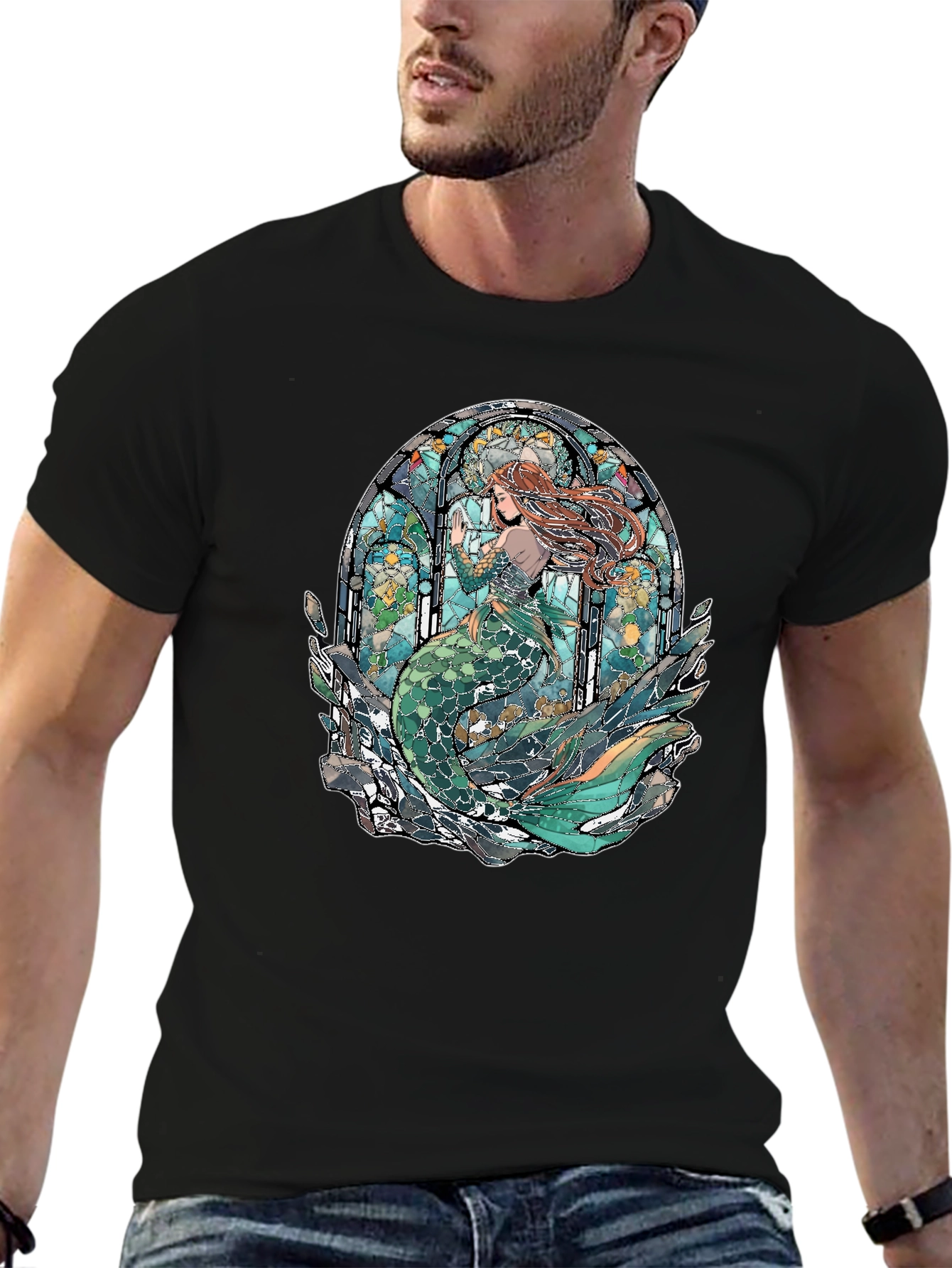 Mermaid Stained Glass Graphic Tee - Unique Design