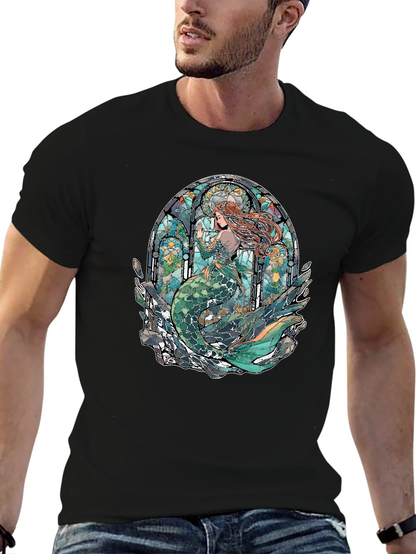 Mermaid Stained Glass Graphic Tee - Unique Design