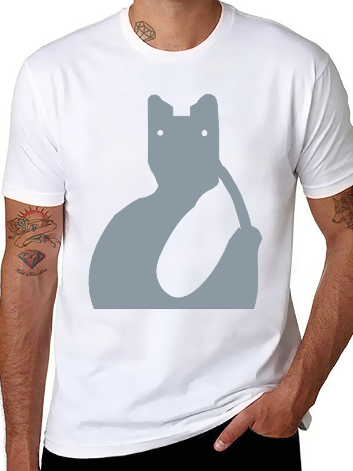 Abstract Cat Graphic Tee - Modern Black T-Shirt