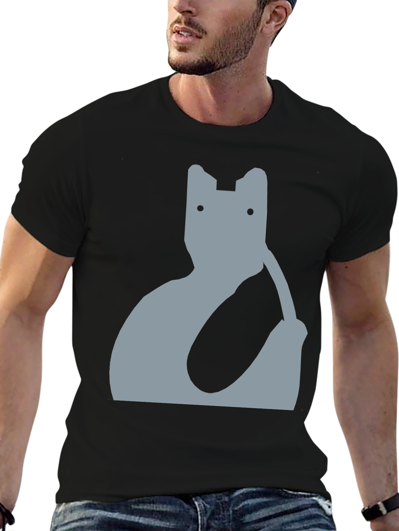 Abstract Cat Graphic Tee - Modern Black T-Shirt