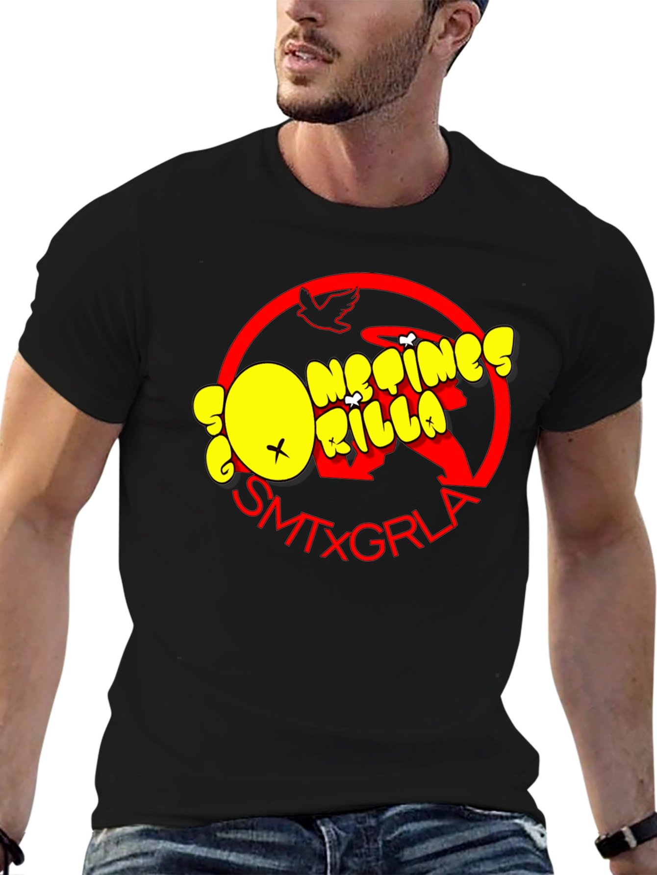SMTXGRLA Gorillaz Graphic Print Black T-Shirt