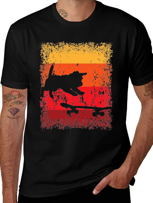 Skateboarding Cat T-Shirt - Retro Style