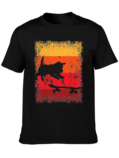 Skateboarding Cat T-Shirt - Retro Style