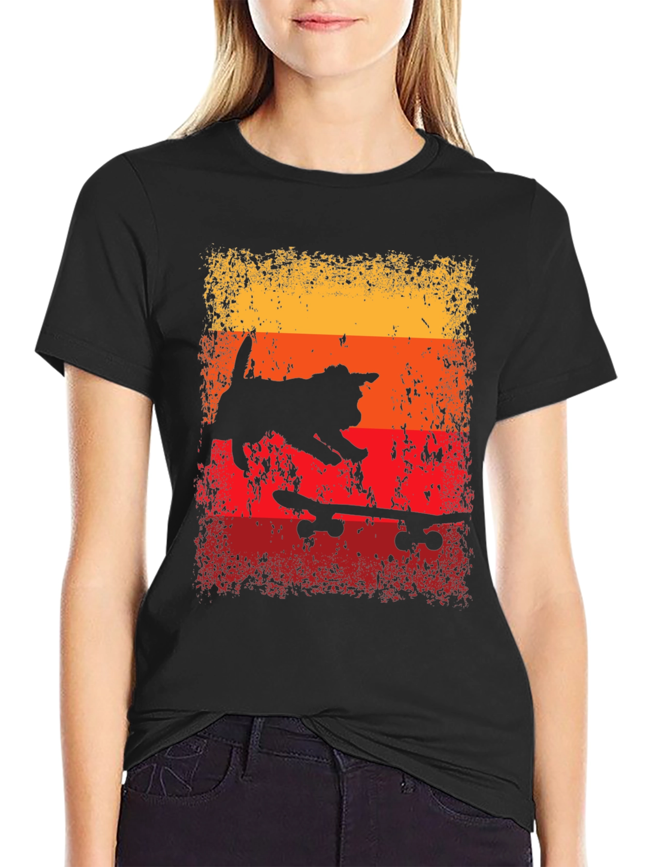 Skateboarding Cat T-Shirt - Retro Style