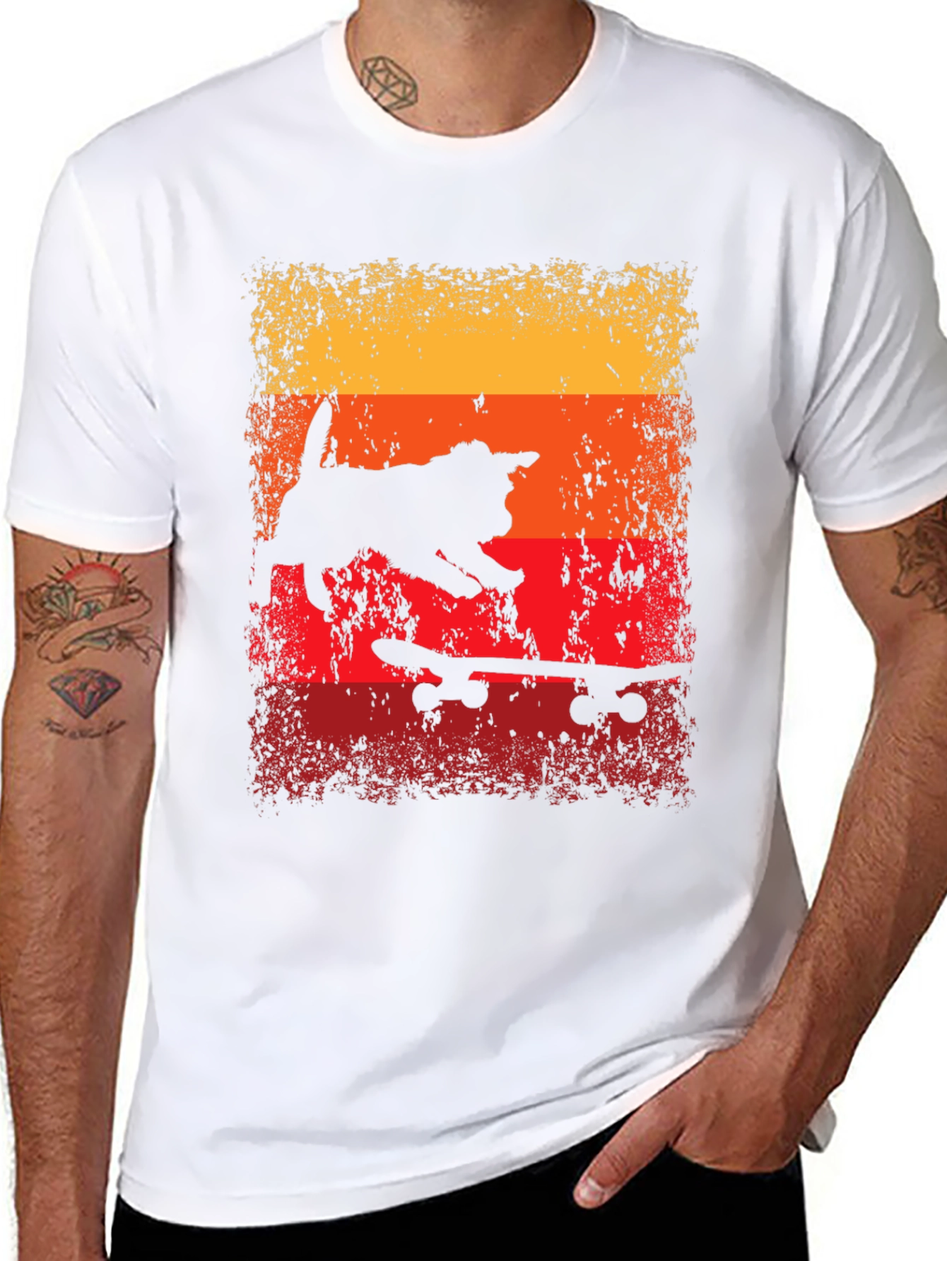 Skateboarding Cat T-Shirt - Retro Style