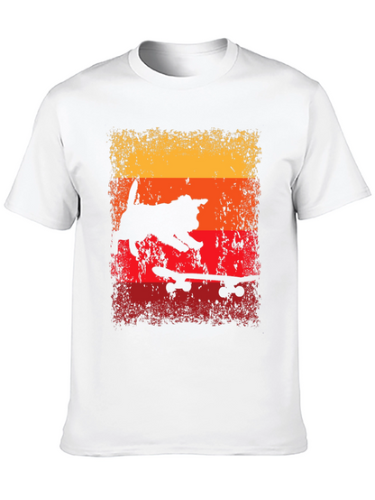 Skateboarding Cat T-Shirt - Retro Style
