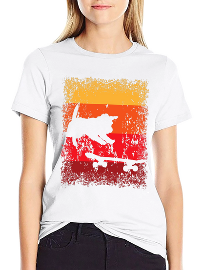 Skateboarding Cat T-Shirt - Retro Style