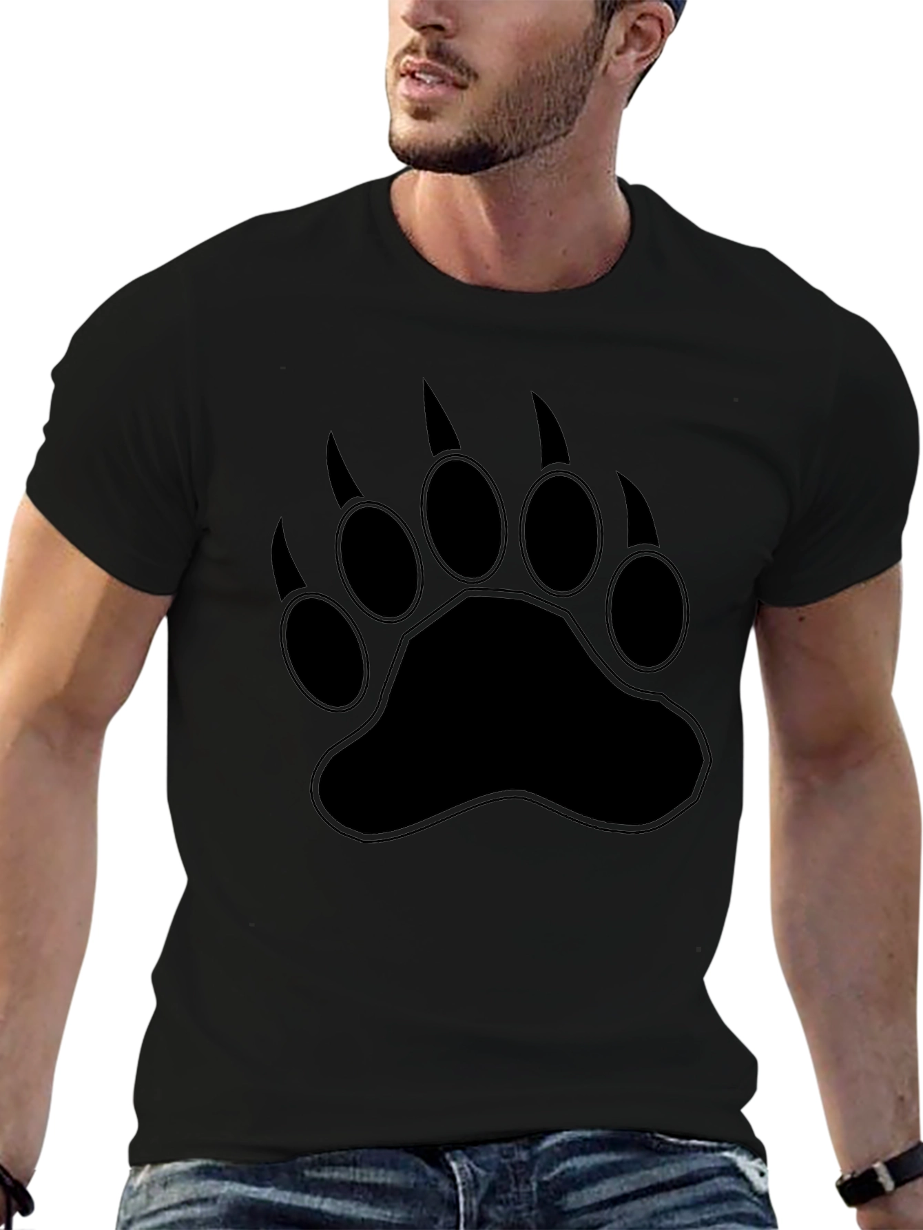 Black Bear Paw Print Graphic T-Shirt