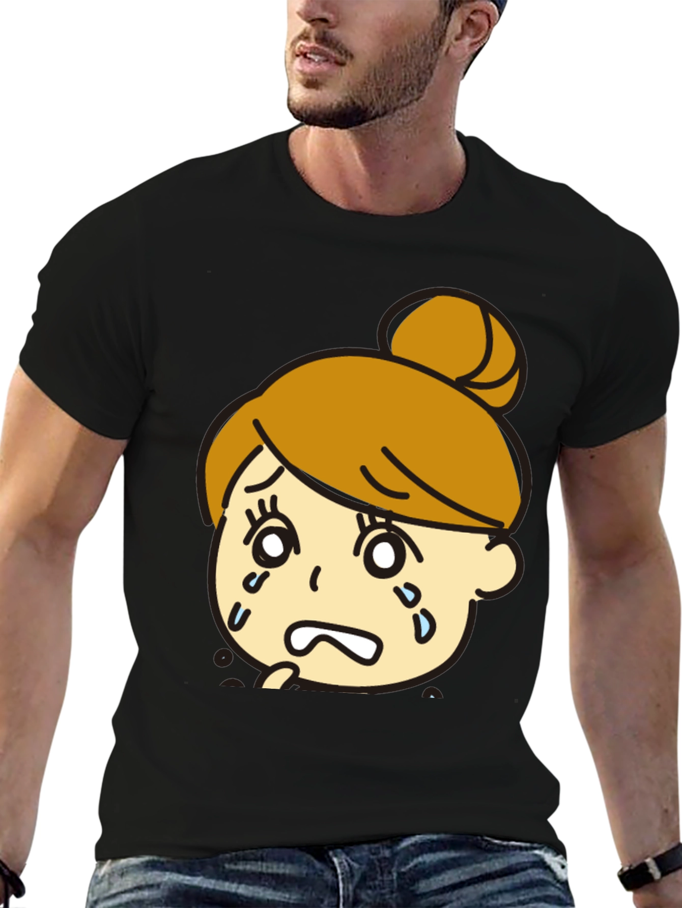 Sad Girl Graphic Black T-Shirt - Trendy Cartoon Design