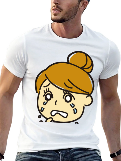 Sad Girl Graphic Black T-Shirt - Trendy Cartoon Design