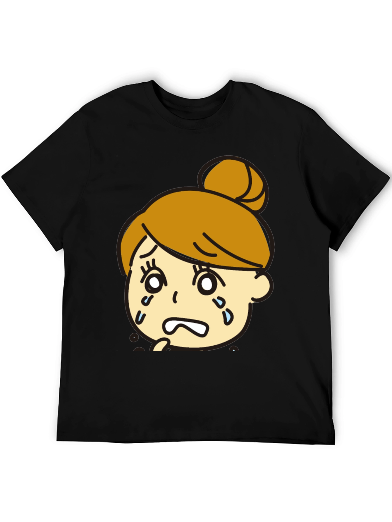 Sad Girl Graphic Black T-Shirt - Trendy Cartoon Design