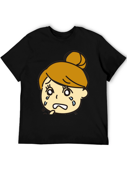 Sad Girl Graphic Black T-Shirt - Trendy Cartoon Design
