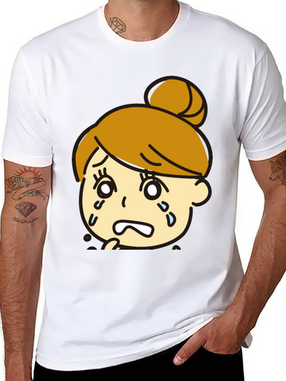 Sad Girl Graphic Black T-Shirt - Trendy Cartoon Design