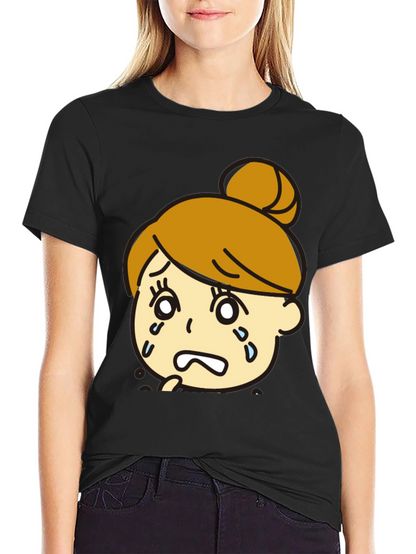 Sad Girl Graphic Black T-Shirt - Trendy Cartoon Design