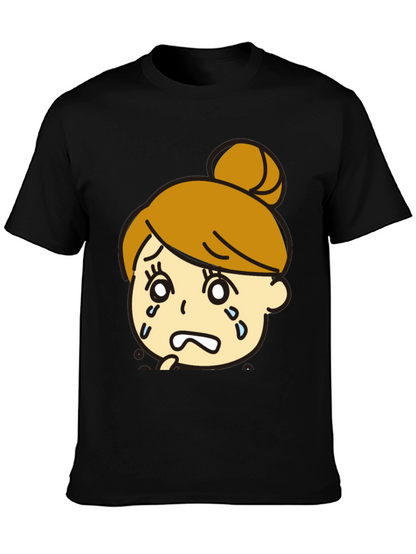 Sad Girl Graphic Black T-Shirt - Trendy Cartoon Design