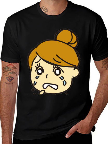 Sad Girl Graphic Black T-Shirt - Trendy Cartoon Design