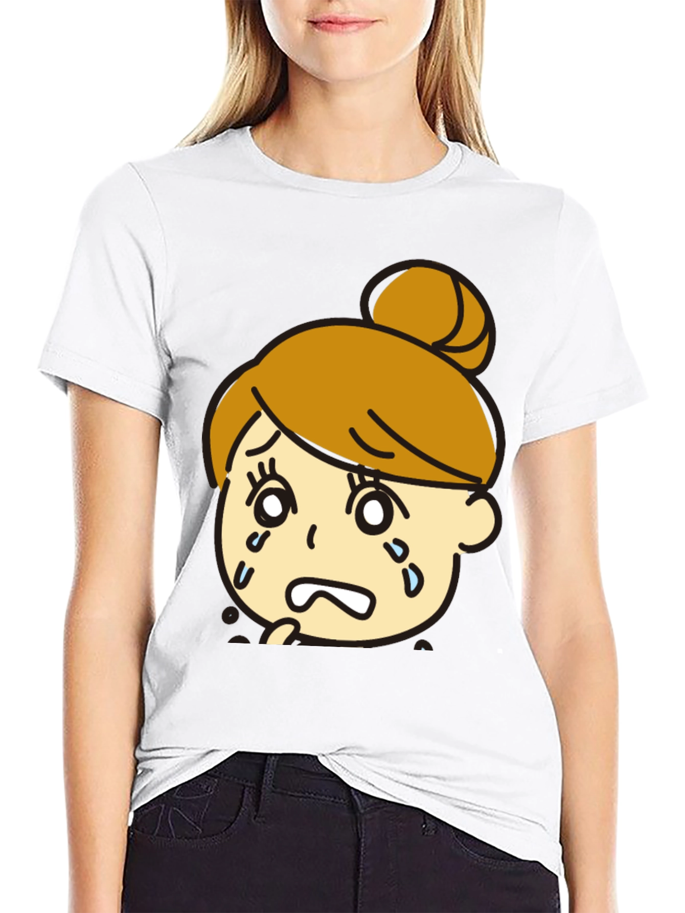 Sad Girl Graphic Black T-Shirt - Trendy Cartoon Design