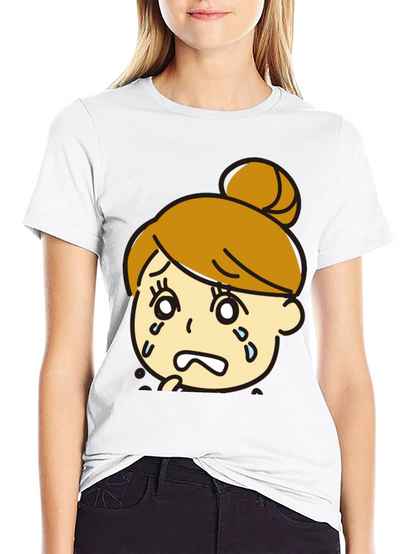 Sad Girl Graphic Black T-Shirt - Trendy Cartoon Design
