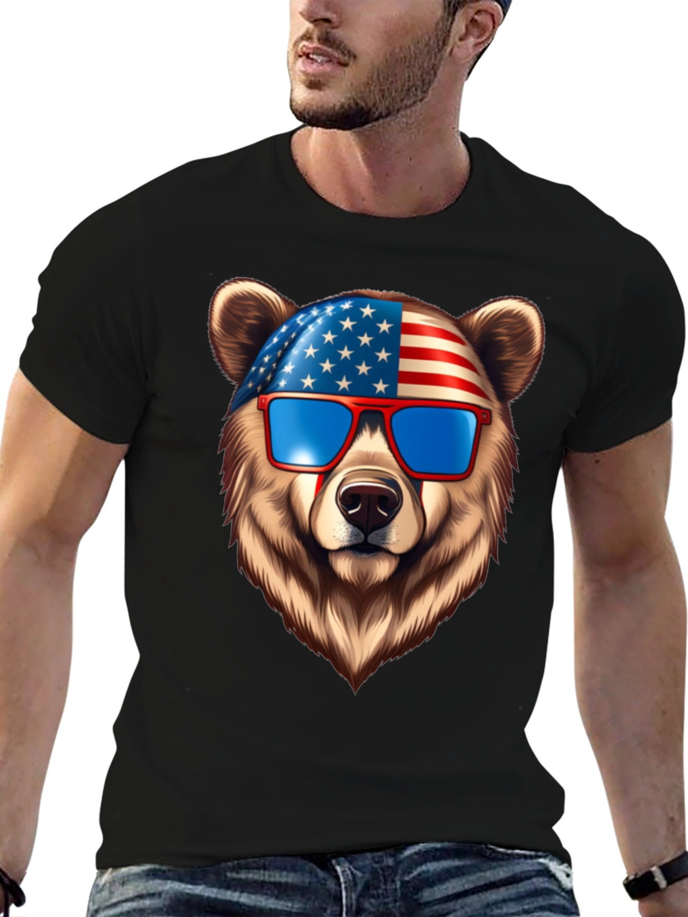 Patriotic Bear Graphic Tee - USA Pride
