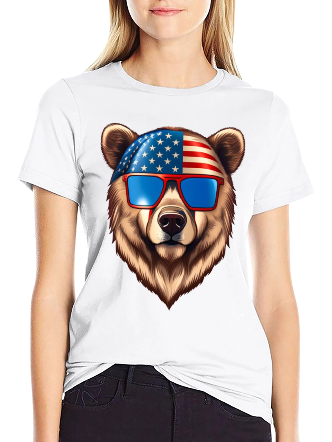 Patriotic Bear Graphic Tee - USA Pride