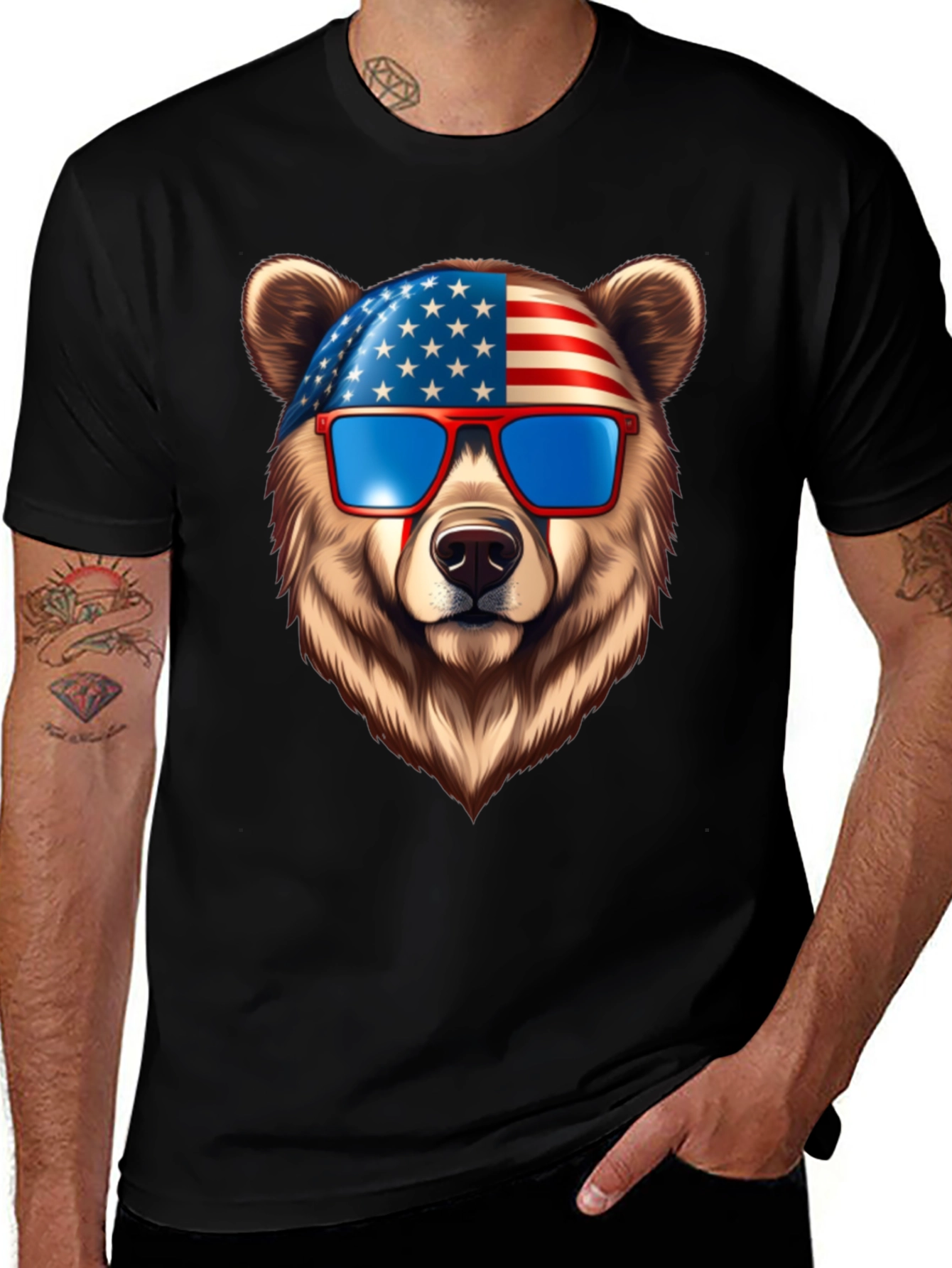 Patriotic Bear Graphic Tee - USA Pride