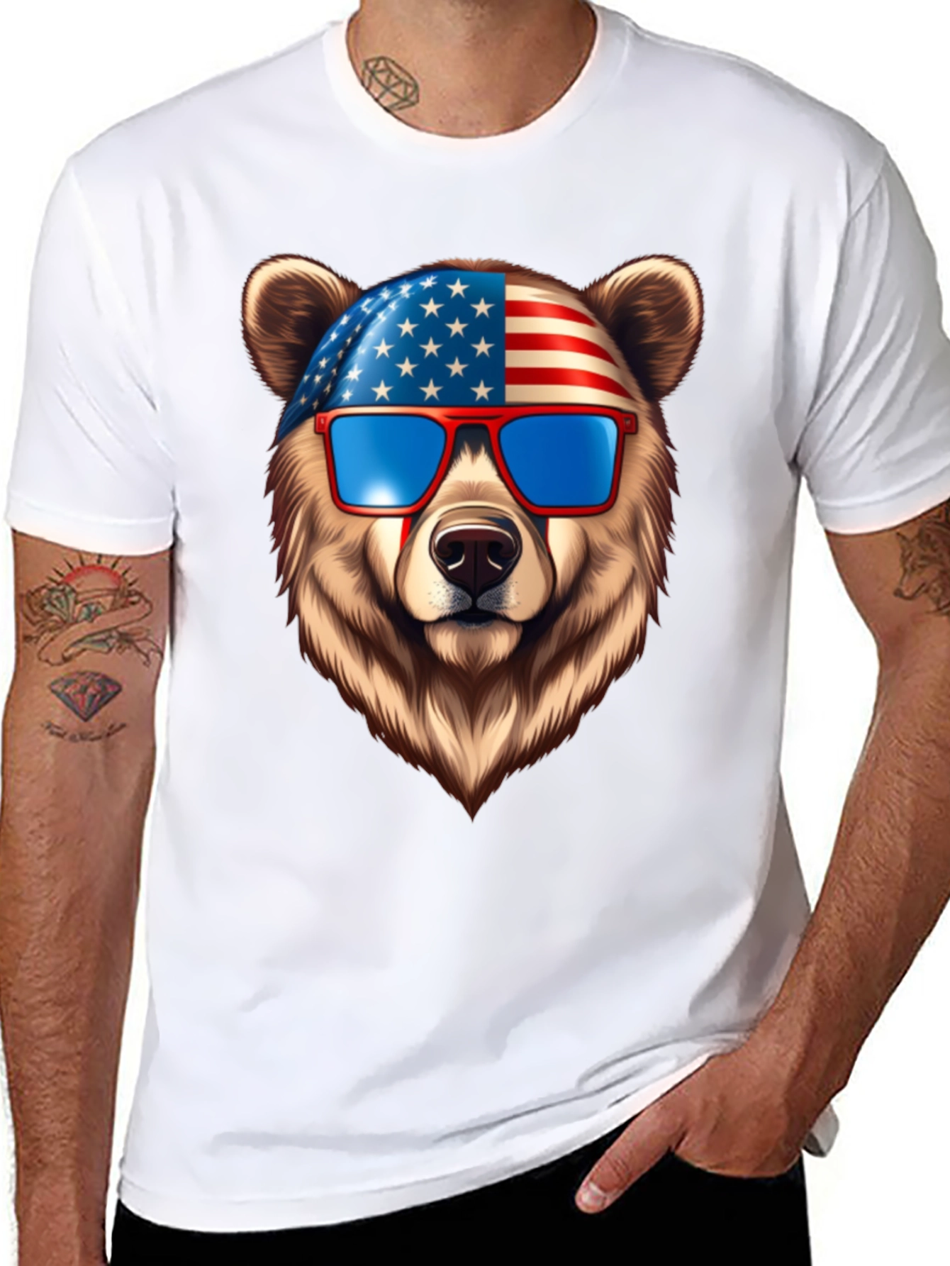 Patriotic Bear Graphic Tee - USA Pride
