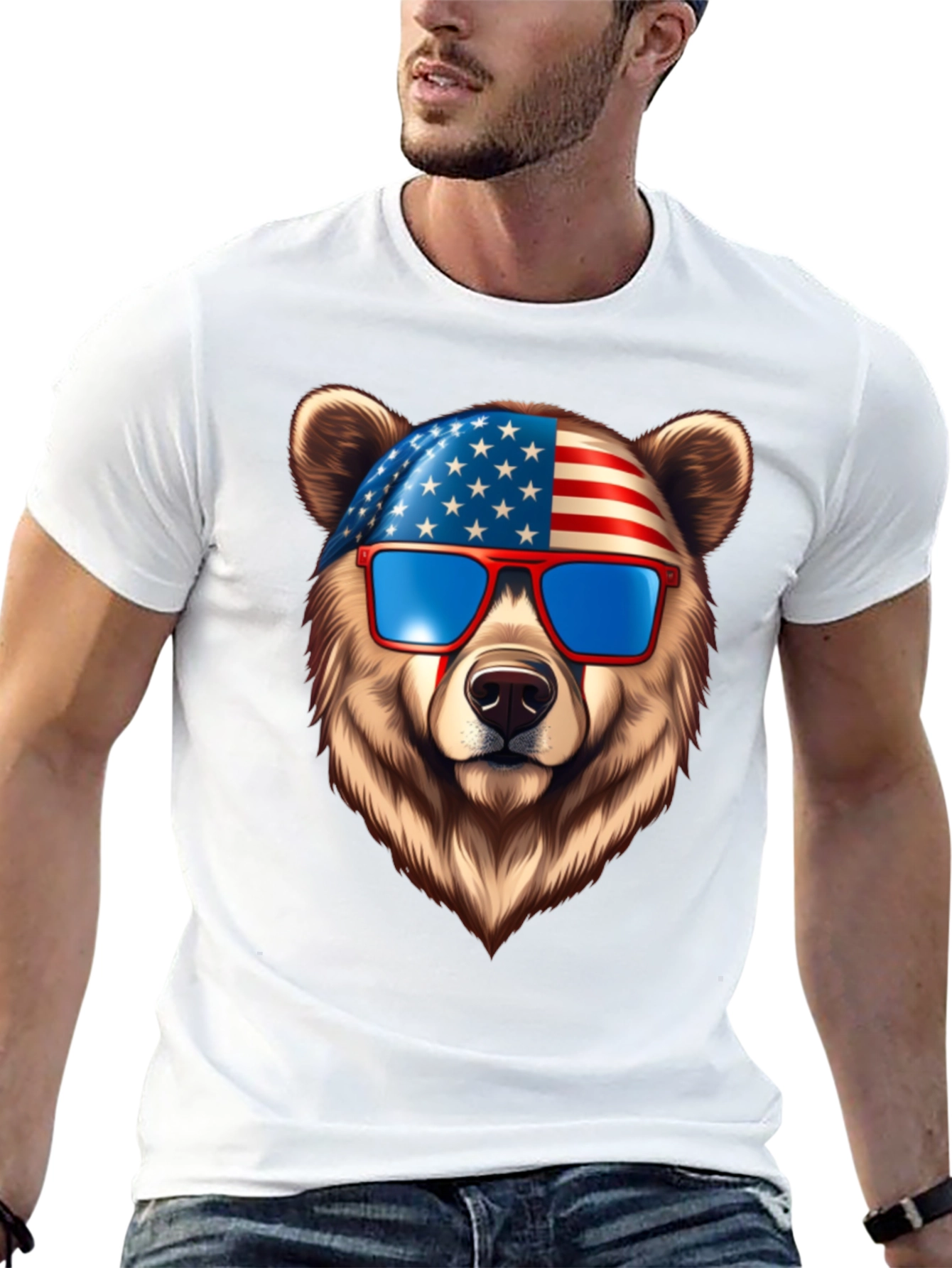 Patriotic Bear Graphic Tee - USA Pride
