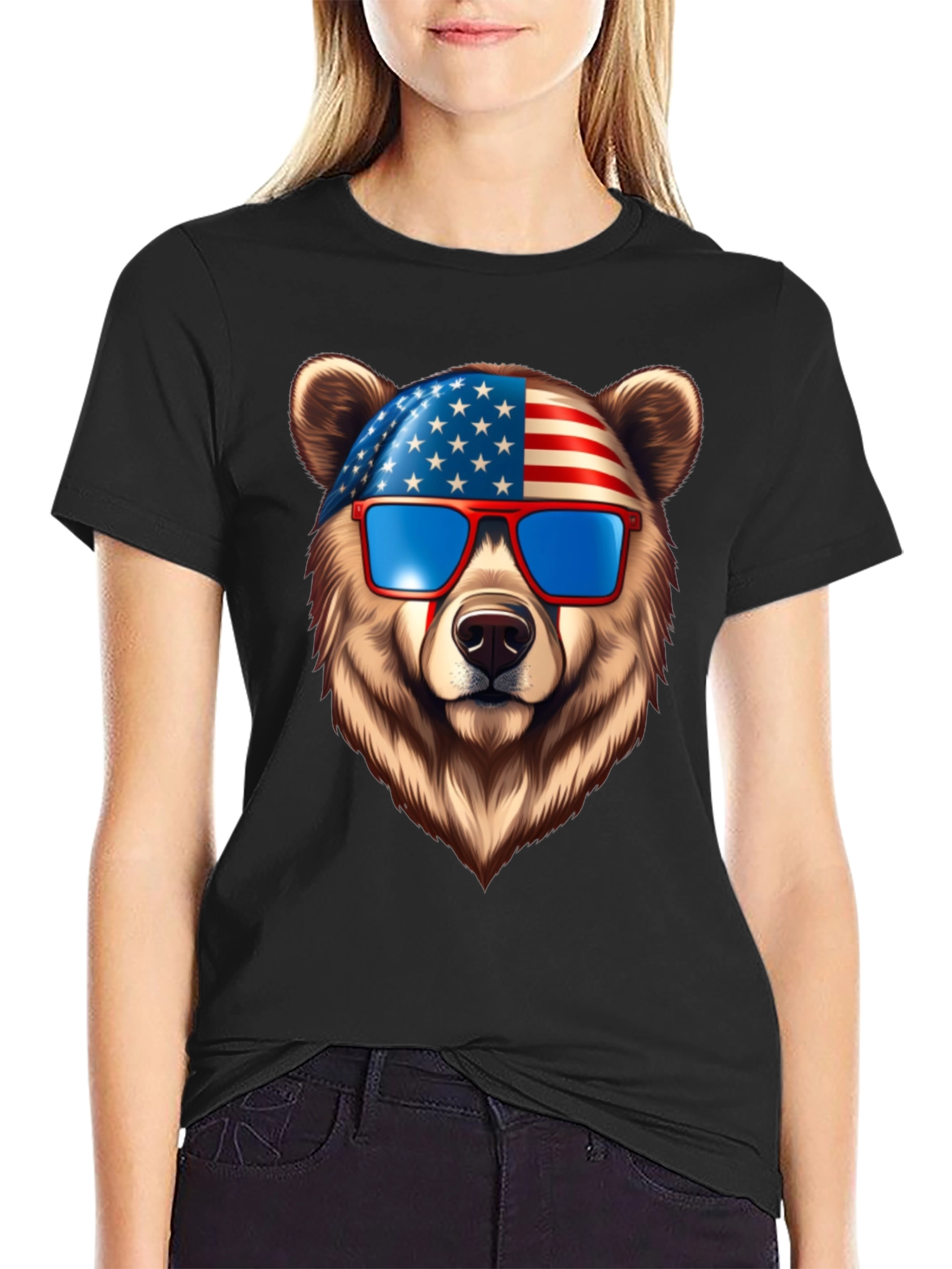 Patriotic Bear Graphic Tee - USA Pride