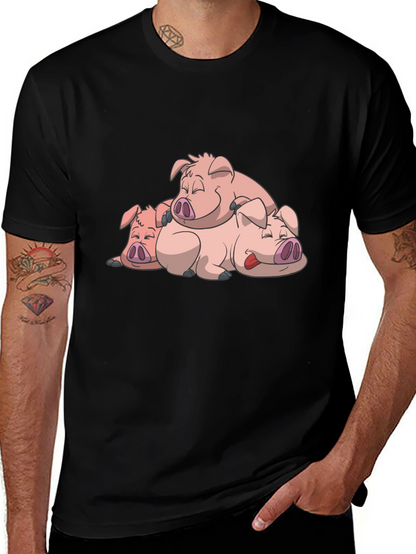 Cute Sleeping Pigs Black T-Shirt