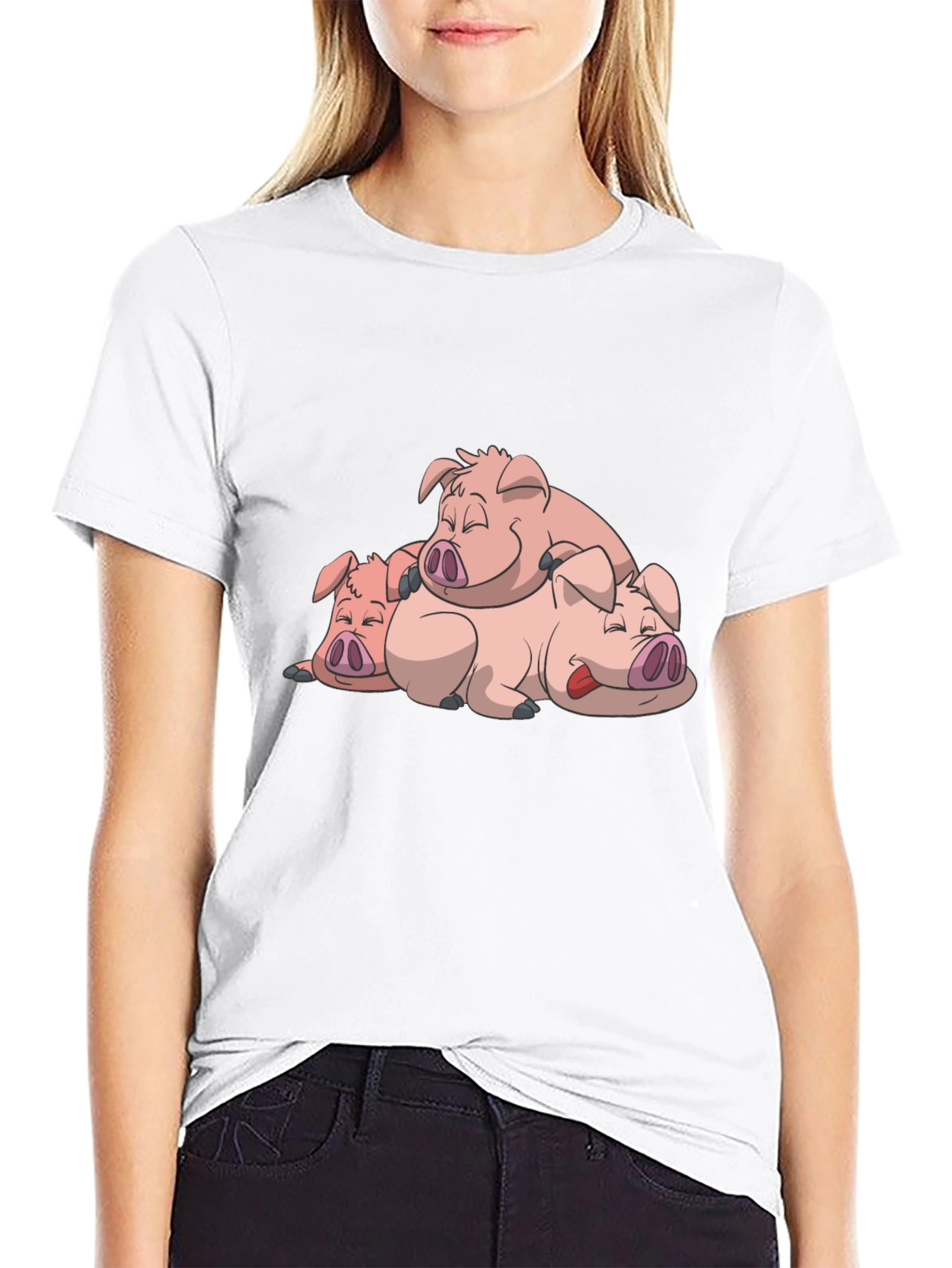 Cute Sleeping Pigs Black T-Shirt