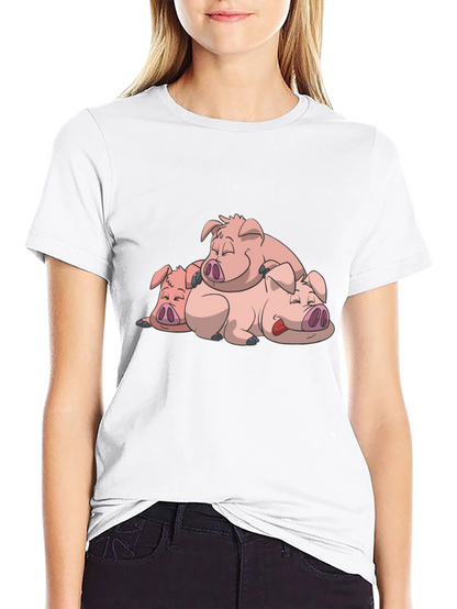 Cute Sleeping Pigs Black T-Shirt