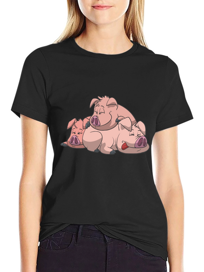 Cute Sleeping Pigs Black T-Shirt