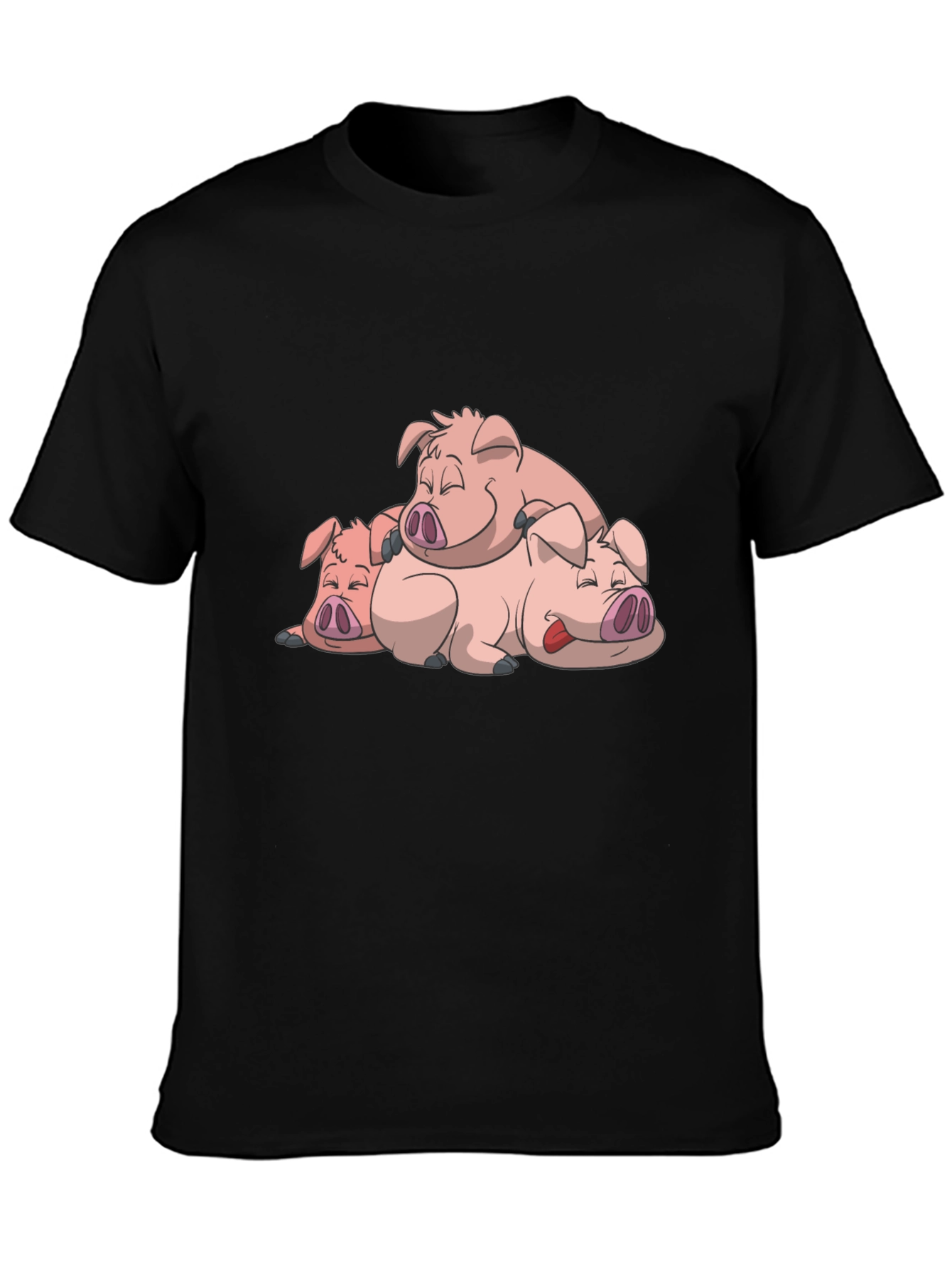 Cute Sleeping Pigs Black T-Shirt