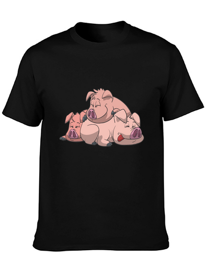 Cute Sleeping Pigs Black T-Shirt