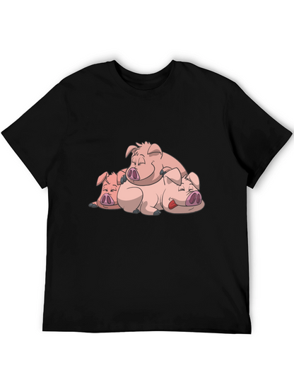 Cute Sleeping Pigs Black T-Shirt