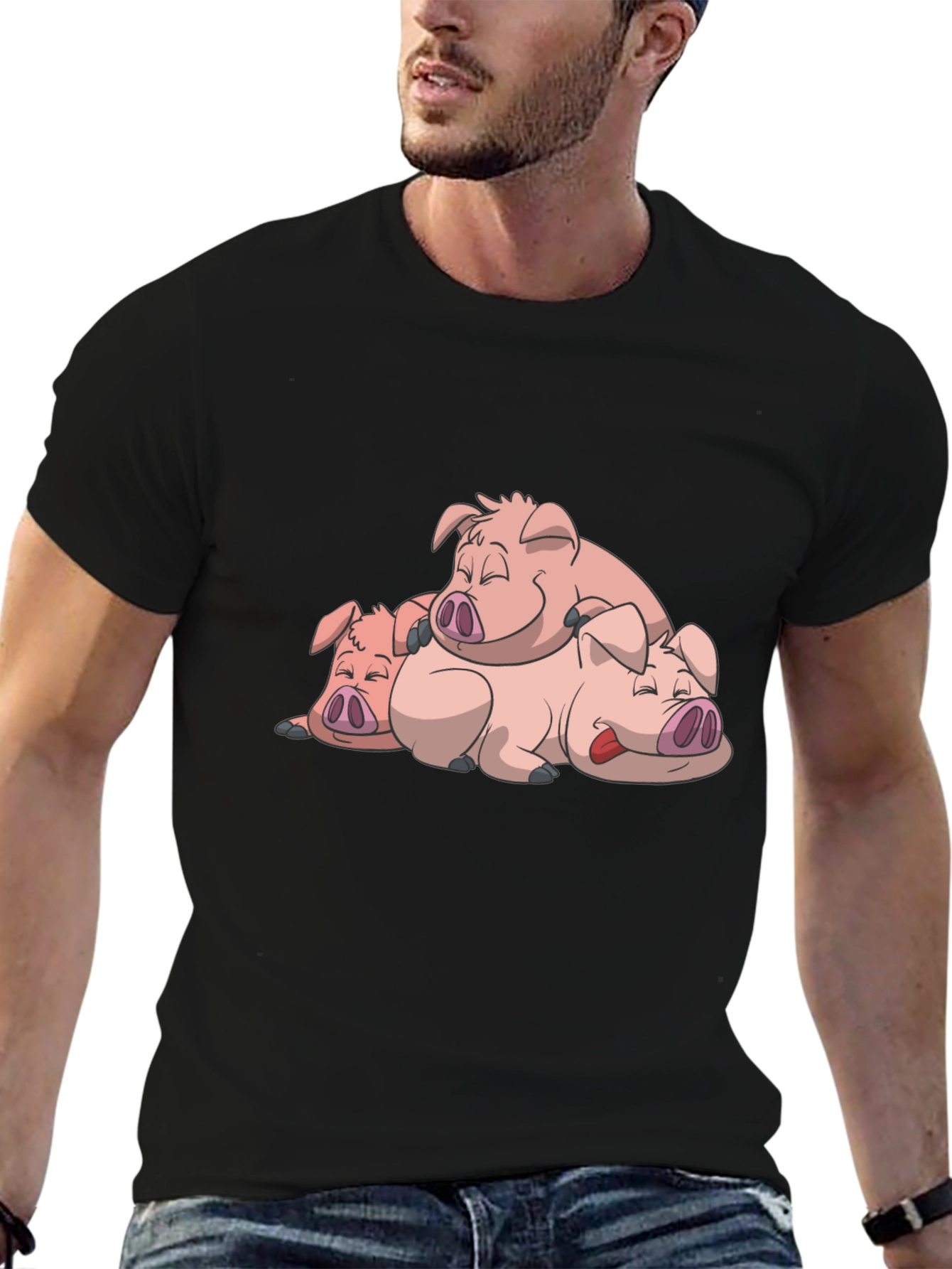 Cute Sleeping Pigs Black T-Shirt