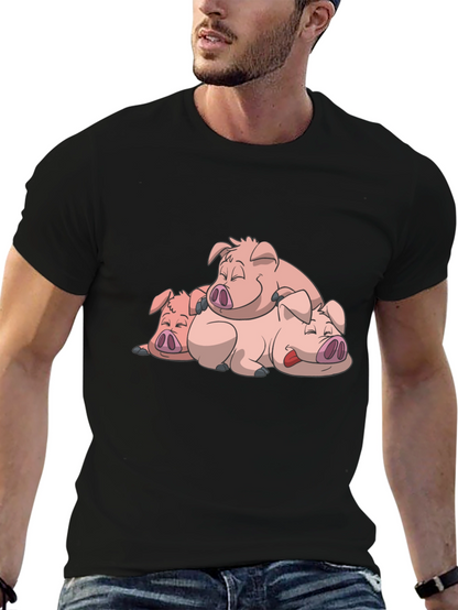 Cute Sleeping Pigs Black T-Shirt