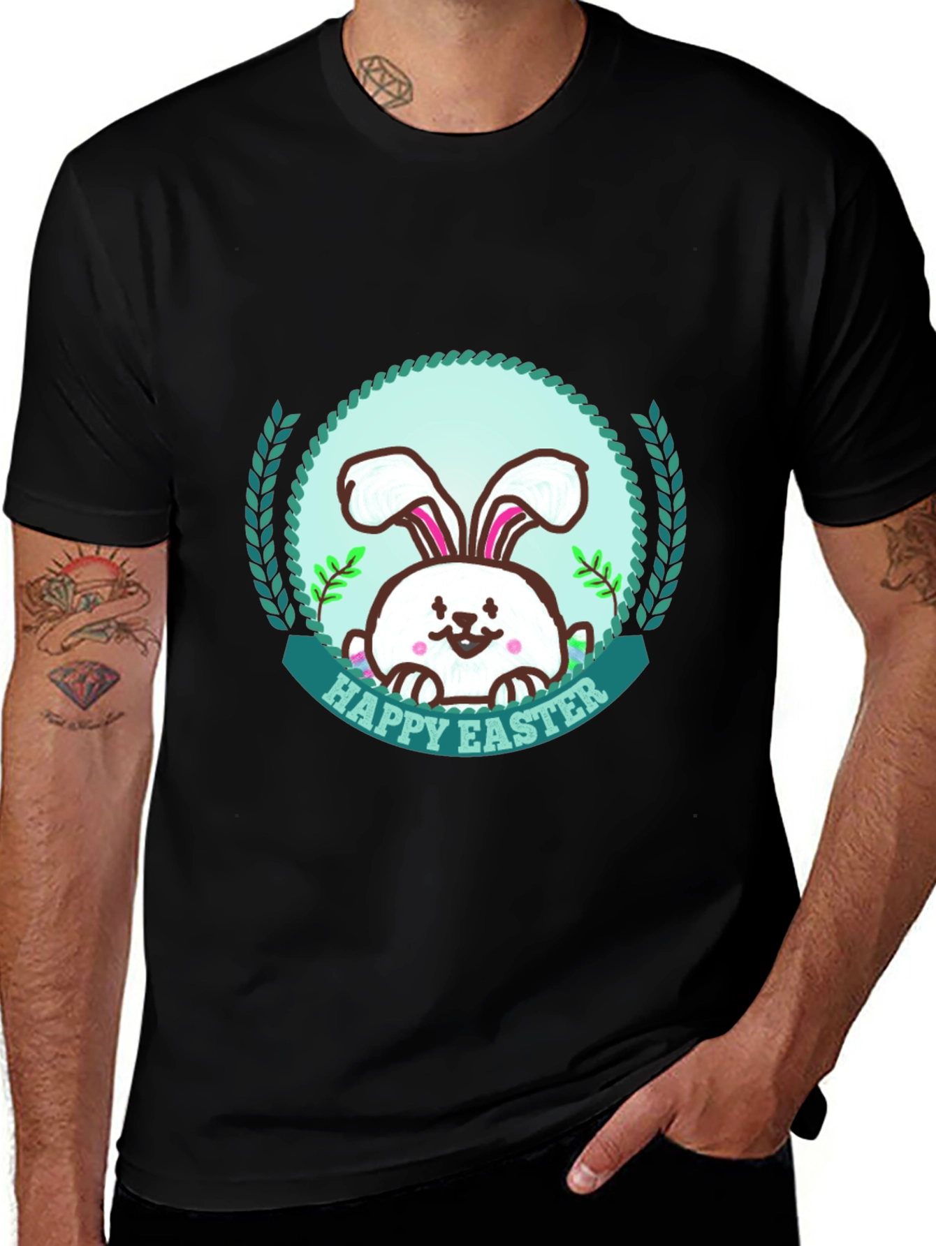Happy Easter Bunny Graphic T-Shirt - Festive Holiday Apparel