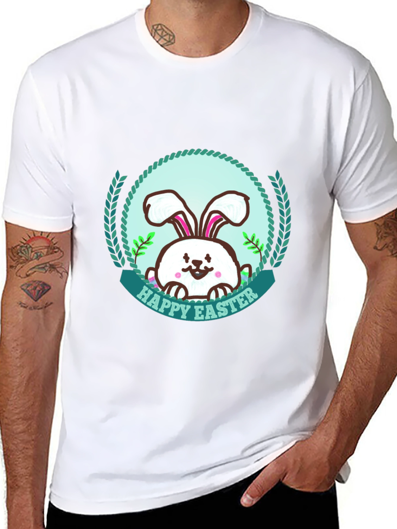 Happy Easter Bunny Graphic T-Shirt - Festive Holiday Apparel